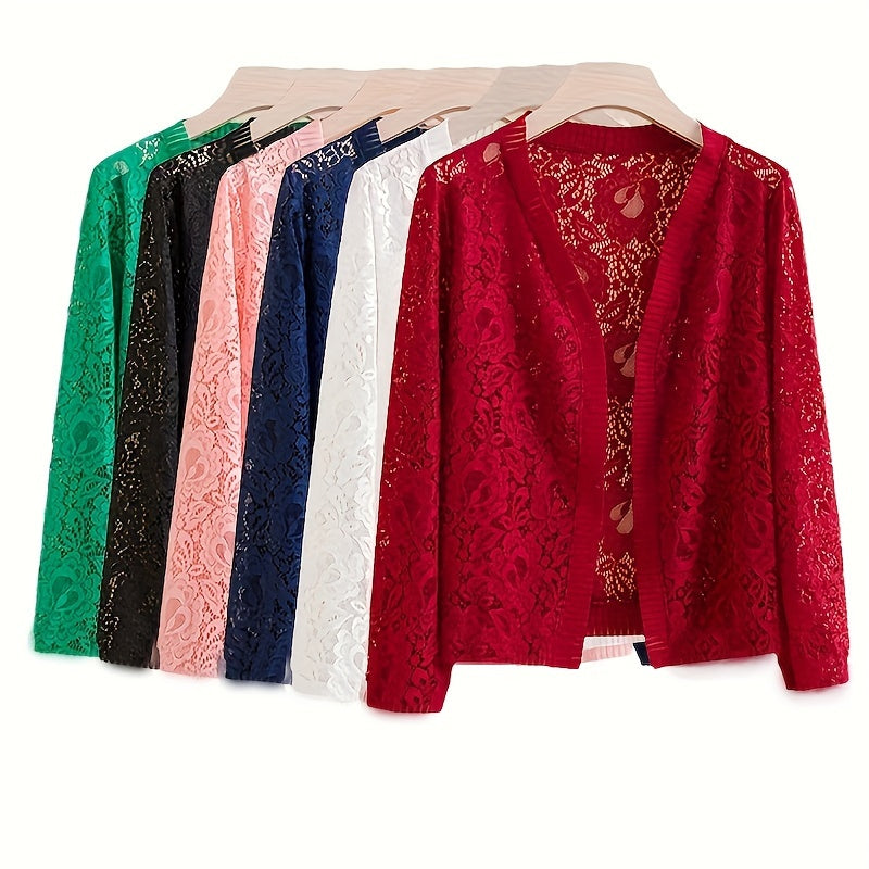Elegant Lace Cardigan: Fall\u002FWinter Collection - Long Sleeve, Fitted Design, Hand Wash or Dry Clean, Suitable for Mature Occasions, Provides Warmth, Decoration, and Wind Protection - Women's Fashion Accessory