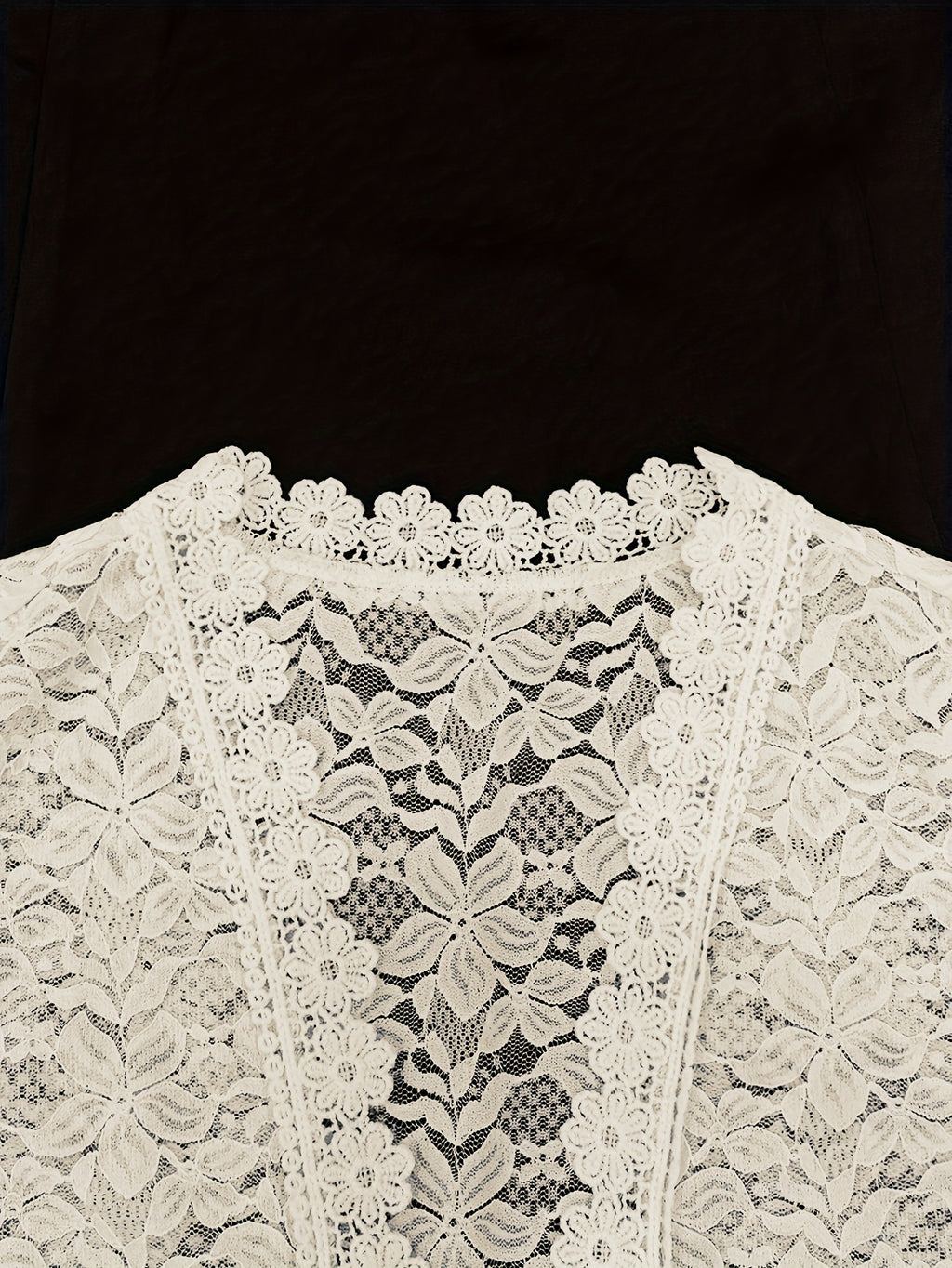 Elegant White Lace Contrast Cardigan - Short Sleeve, Stand Collar, Open Front Jacket for Women | Perfect for Spring\u002FSummer Parties & Casual Wear, Party Wear Cardigan | Lace Detailing | Constructio