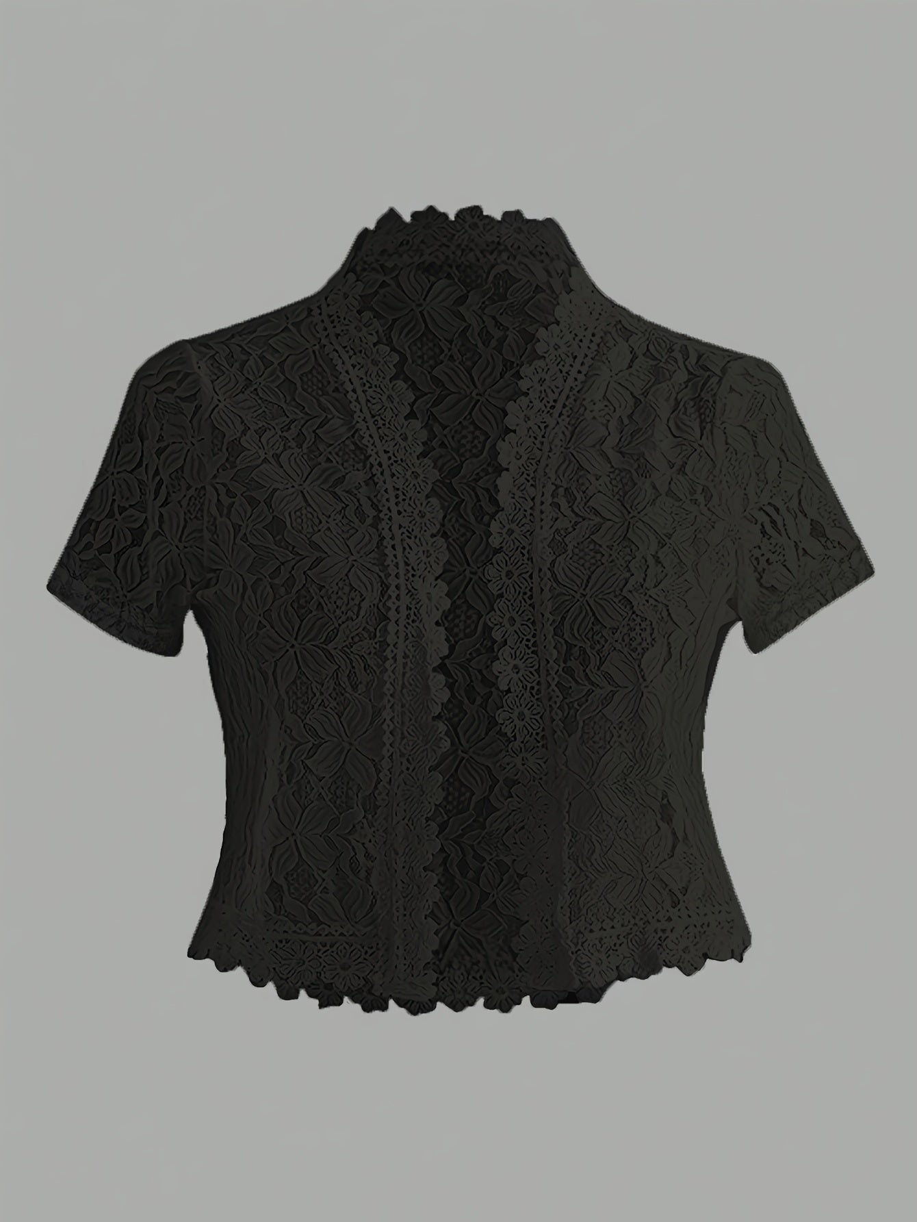 Summer Solid Color Lace Patchwork Casual Open Front Jacket For Holiday Party Clothes