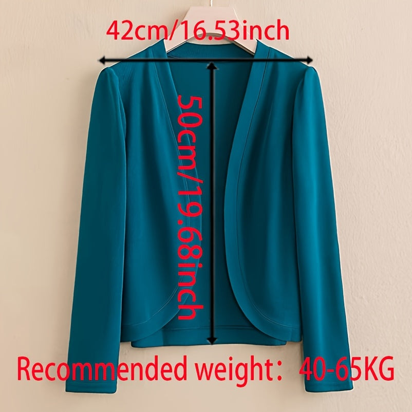 Women's Solid Color Knit Cardigan - Elegant Long Sleeve Open Front Shawl Wrap - Polyester Knitted Breathable Windproof Sun-Proof Outerwear for Mature Style